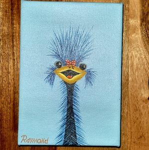 Hand Painted Girl Emu on canvas